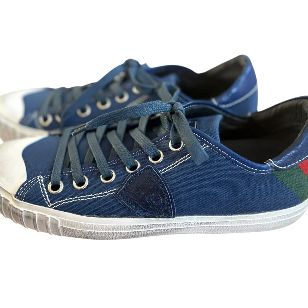 Philippe Model Navy Sneakers with Green and Red Stripes - Picture 5 of 8